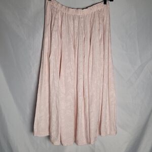 Vintage Women's Pastel Pink Floral Cottagcore Pullon Midi Spring Skirt Size XL